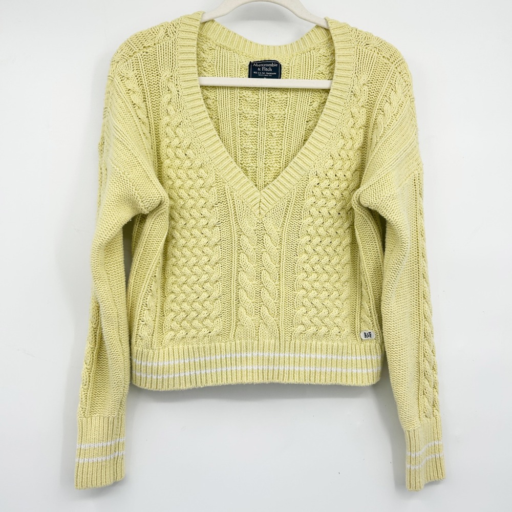 Abercrombie & Fitch Womens Yellow Cable Knit Preppy‎ Tennis Prep Sweater Size M